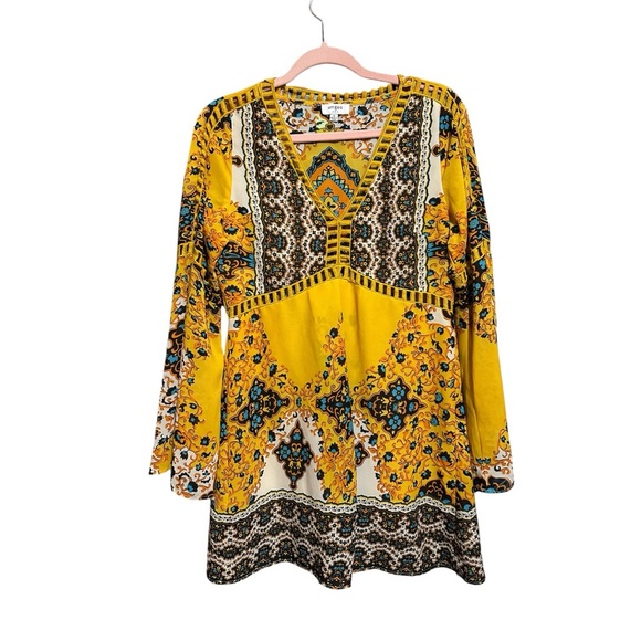 UMGEE Yellow Bohemian V-Neck Printed Dress Size S - Picture 2 of 8